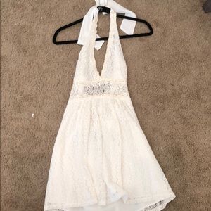 Halter top lace dress with open back